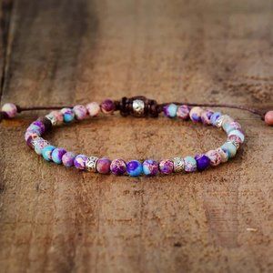 Ocean Regalite Natural Stone Handmade Healing 4mm Round Tibetan Bead Bracelet